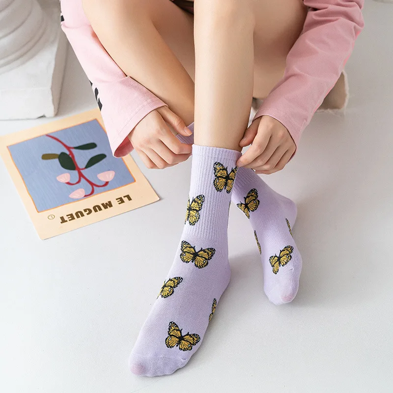 

Long Cotton Butterfly Socks for Women Girls Sneakers Ankle Boots Embroidered Sock Spring Winter Warm Harajuku Socks Hose Hosiery