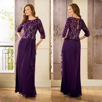 appliques three quarter sleeves purple chiffon lace mother of the bride plus dresses 2015 plus size mother gowns j175054