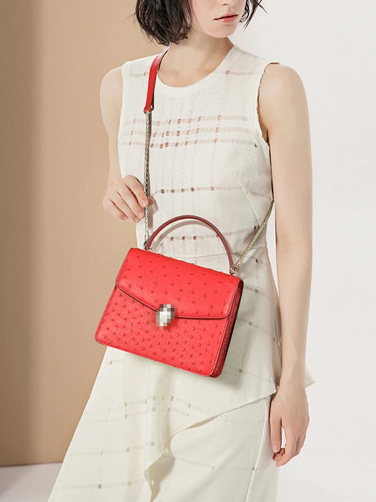 

2021 New Ostrich Leather Handbags Casual All-match Shoulder Bag Can Diagonally Cross Chain Bag Women