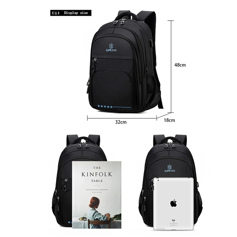 

Black Backpack Men Nylon Waterproof Large Capacity College Students High School Bag Pack Male Back Pack Laptop 15.6 Inch Usb