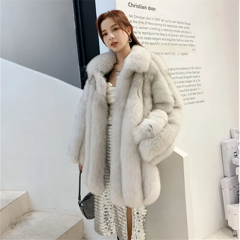 FURSARCAR 2021 NEW  Winter Fox Fur Coat For Women 75cm Long Real Natural Fur Jacket Fashion Whole Skin Outwear With Collar enlarge