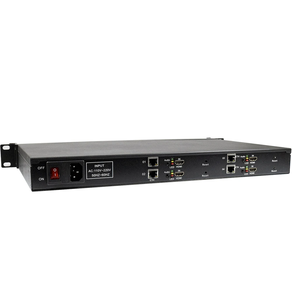 1U 4 Каналы HEVC H.265 H.264 CVBS к IP видео потоковый кодировщик SD HD кодер IPTV с HTTP UDP RTSP HLS RTMP