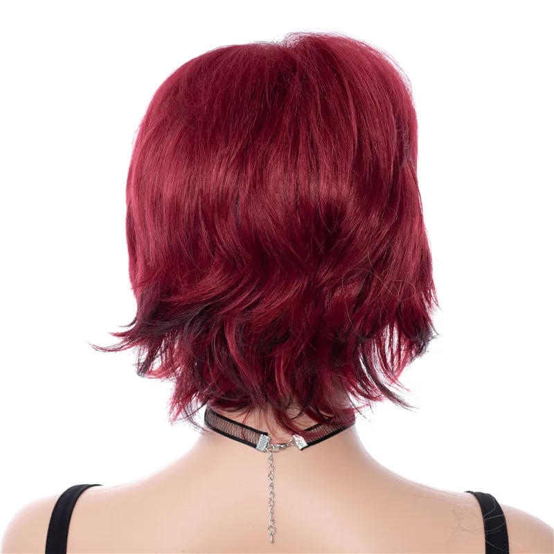 

Women Short Wine Synthetic Wig Heat Resistant Fiber Wigs For White Black Women Cosplay Party