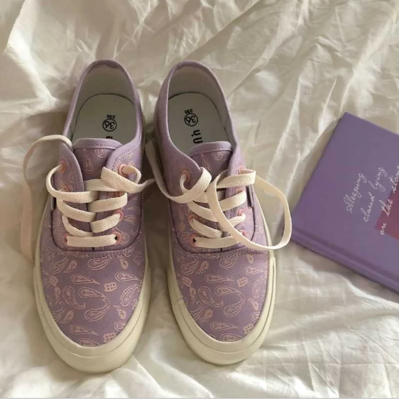 

2021 spring and autumn new cashew print canvas shoes female flat bottom all-match canvas shoes female students