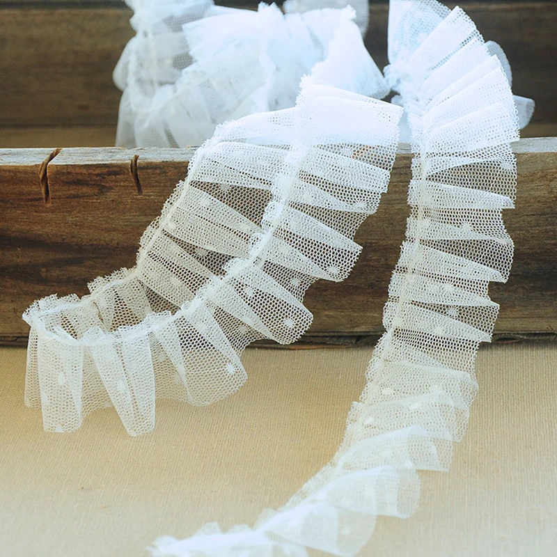 

1M High Quality Lace Fabric Pleated Dot Ribbon 3cm Collar Sewing Trim Clothes Guipure Craft Supplies Applique Decoration QY1