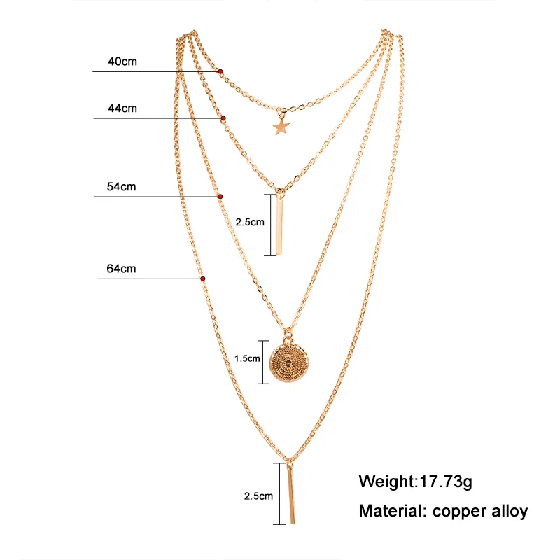 Gold 3 BICUX, винтажное многослойное ожерелье с кулоном из кристаллов, женское золотистое ожерелье с бусинами, Лунная звезда, рога полумесяца, колье, ювелирное изделие, Новинка - Окраска металла: Gold 3