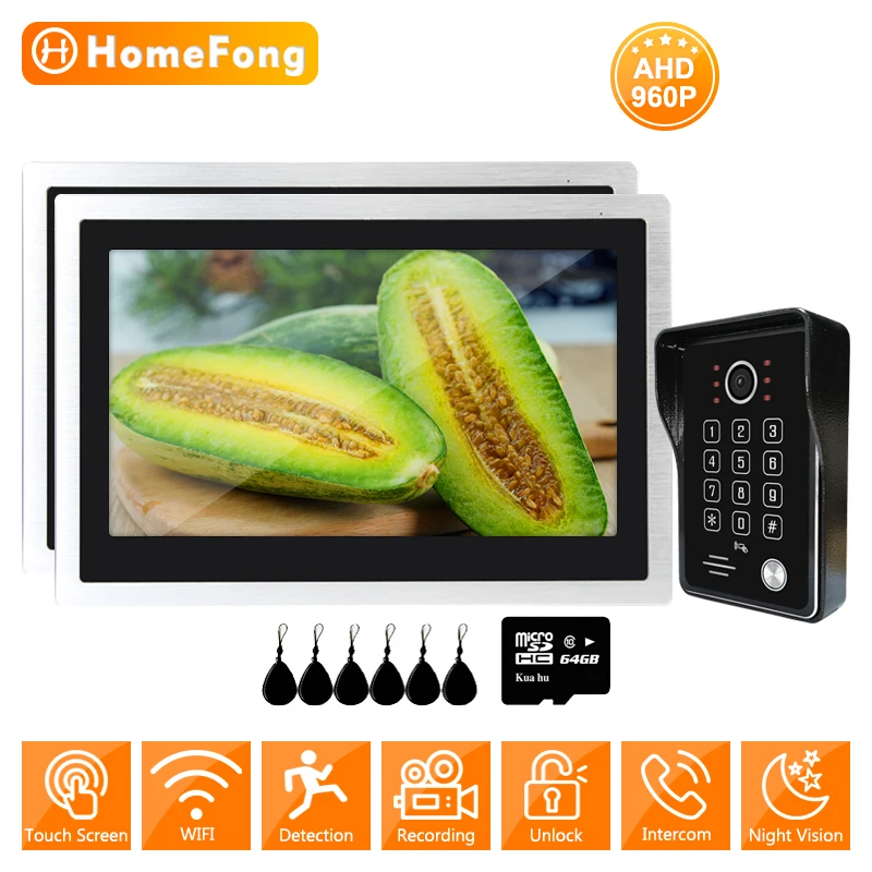 

Видеодомофон HomeFong, Wi-Fi, 960P, с RFID-картой, 10 дюймов