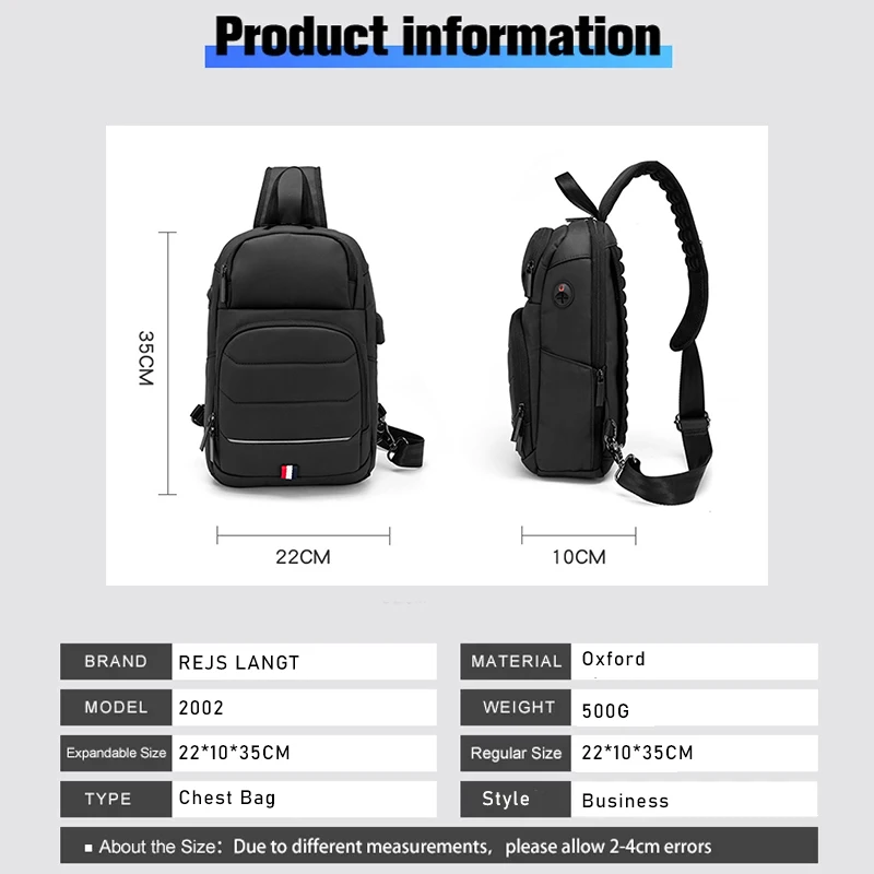 Сумка на плечо REJS мужская с Usb-зарядкой модный слинг мессенджер деловой портфель