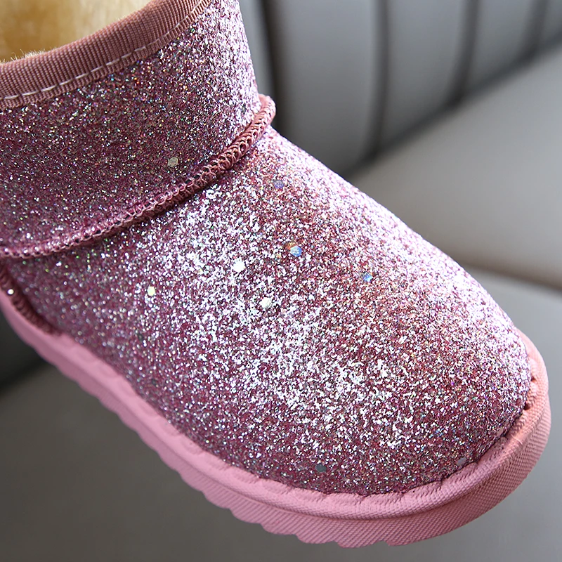 Новые зимние плюшевые ботинки CUZULLAA для девочек детские ботильоны с блестками