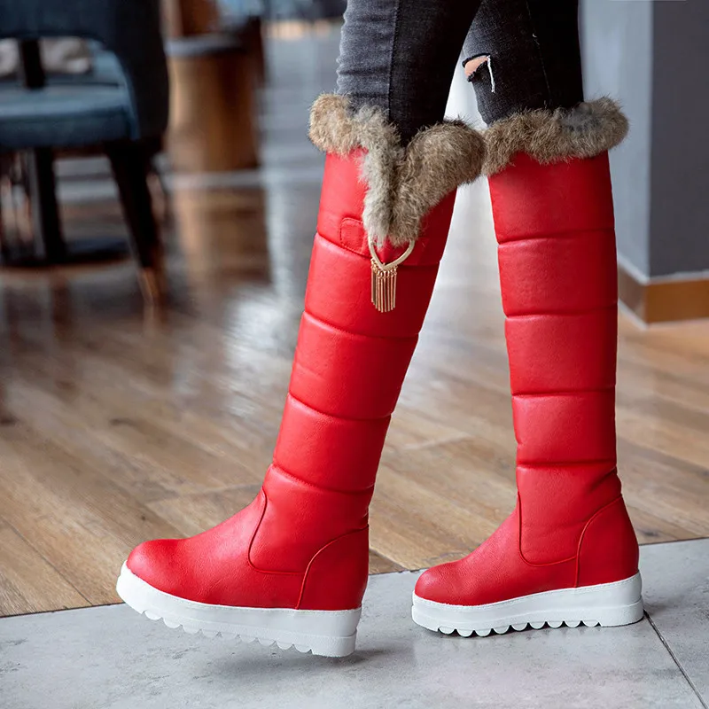 

ASUMER 2020 new knee high boots women round toe slip on winter keep warm boots casual platform snow boots womens big size 34-43