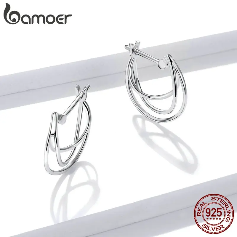 Женские серьги-кольца bamoer BSE443 из стерлингового серебра 925 пробы с французскими