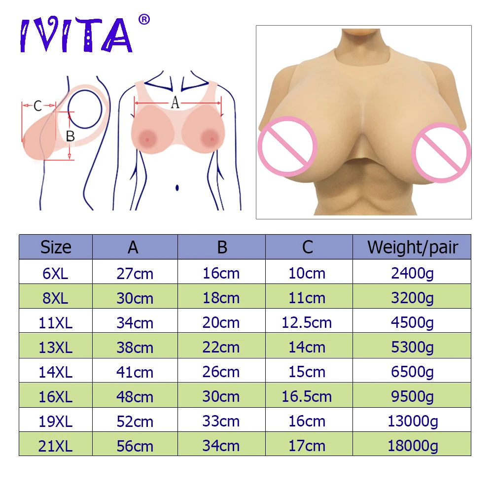 Искусственная силиконовая чашка для груди IVITA 3200g поддельные трансвеститов