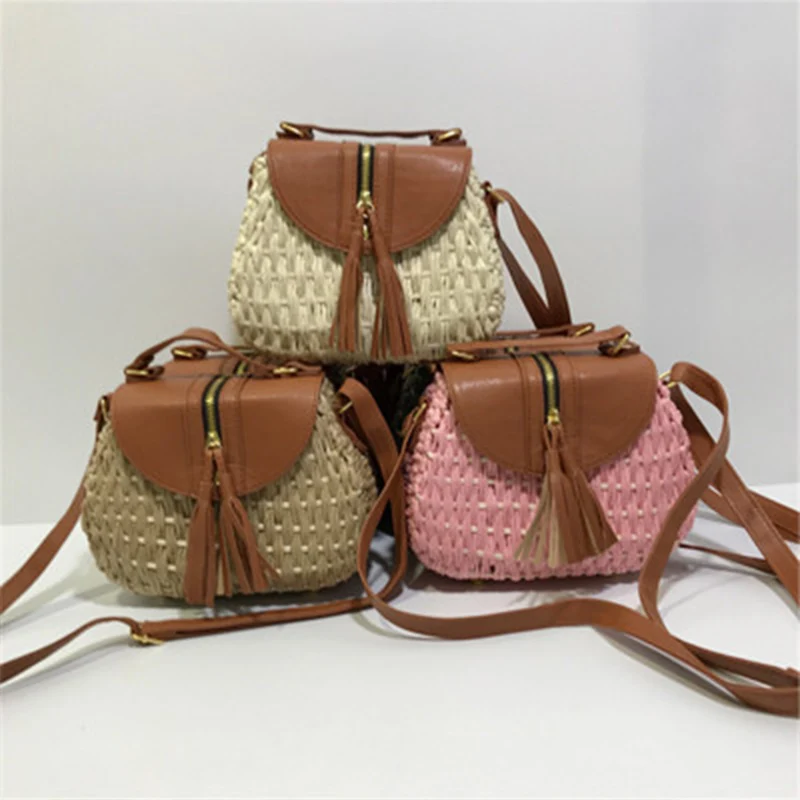 Женская Соломенная плетеная сумка-мессенджер летняя пляжная соломенная сумка