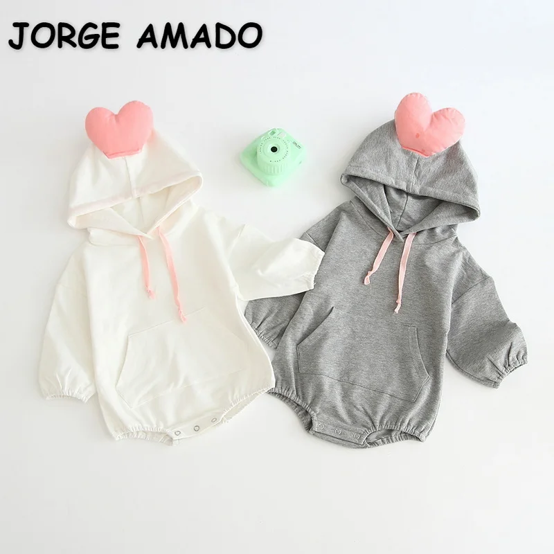Body de oto&ntilde;o para beb&eacute;s y ni&ntilde;os, mono grueso con bolsillo y coraz&oacute;n de amor en 3D, blanco y gris, ropa dulce para reci&eacute;n nacidos, E9333, novedad de 2021-0