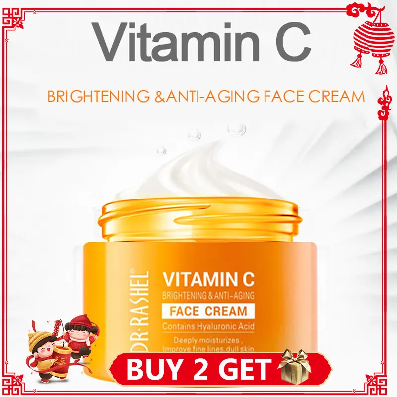 

50g DR.RASHEL Vitamin C Face Cream Whitening Moisturizing Brighten Improve Fine Lines Dull Skin Hyaluronic Acid Serum Anti-aging