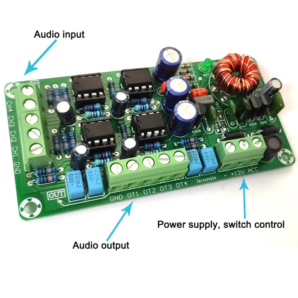 Автомобильный усилитель Передняя пластина четыре канала OP AMP 5532 Hi-Fi