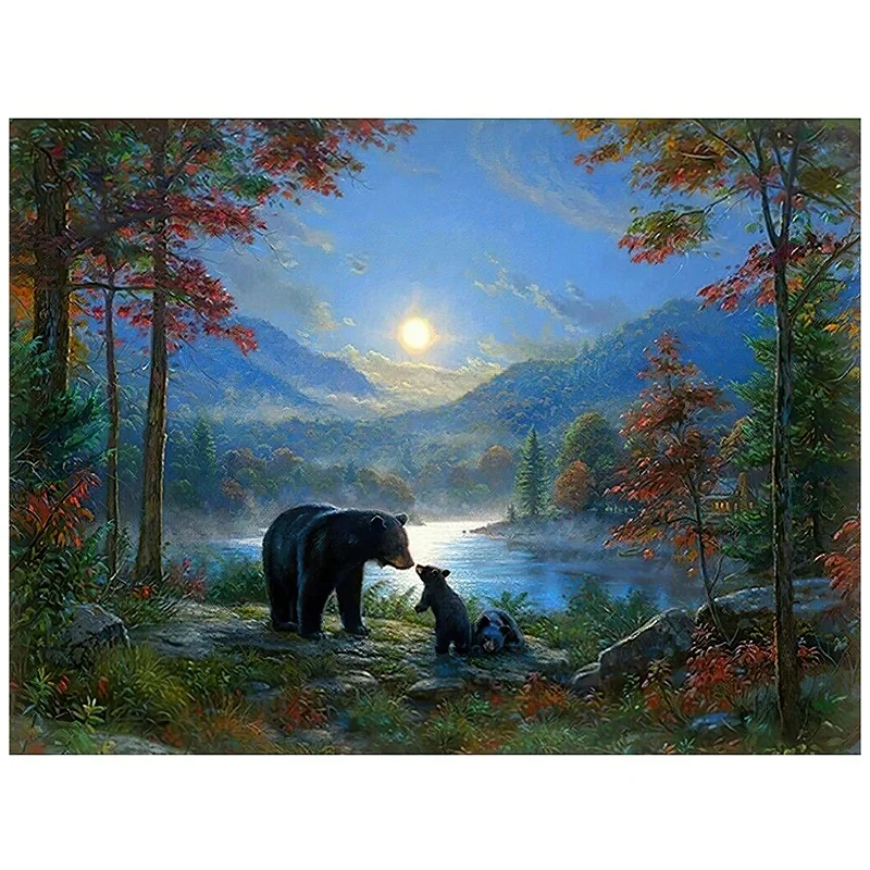 

HOT SALE Diamond Painting Full Circle Diamond Kit Rhinestone Picture Art Craft Home Door Decoration (Parent-Child Bear)