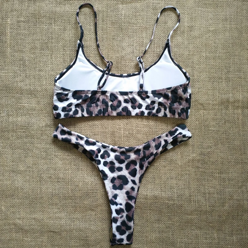 

Sexy Leopard Snake Women Swimwear Female Striped Swimsuit V Waist 2 Piece Set Bather Bathing Swimming Suits Thong Bikini