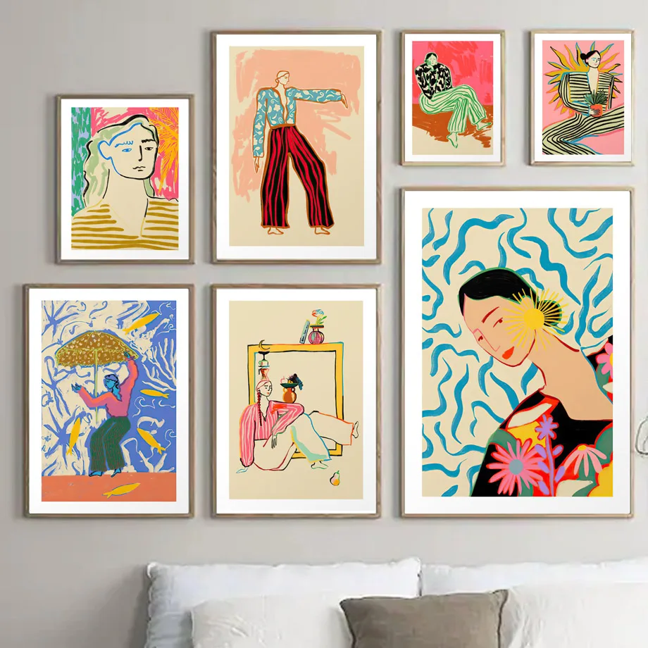 Модные картины с абстрактными линиями холст плакаты танцующей девушки полосатая