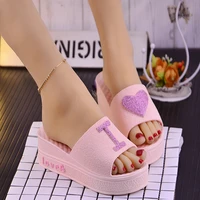 summer new fashionable women platform slippers heart shaped muffin heel ladies slides thick sole high heel slippers