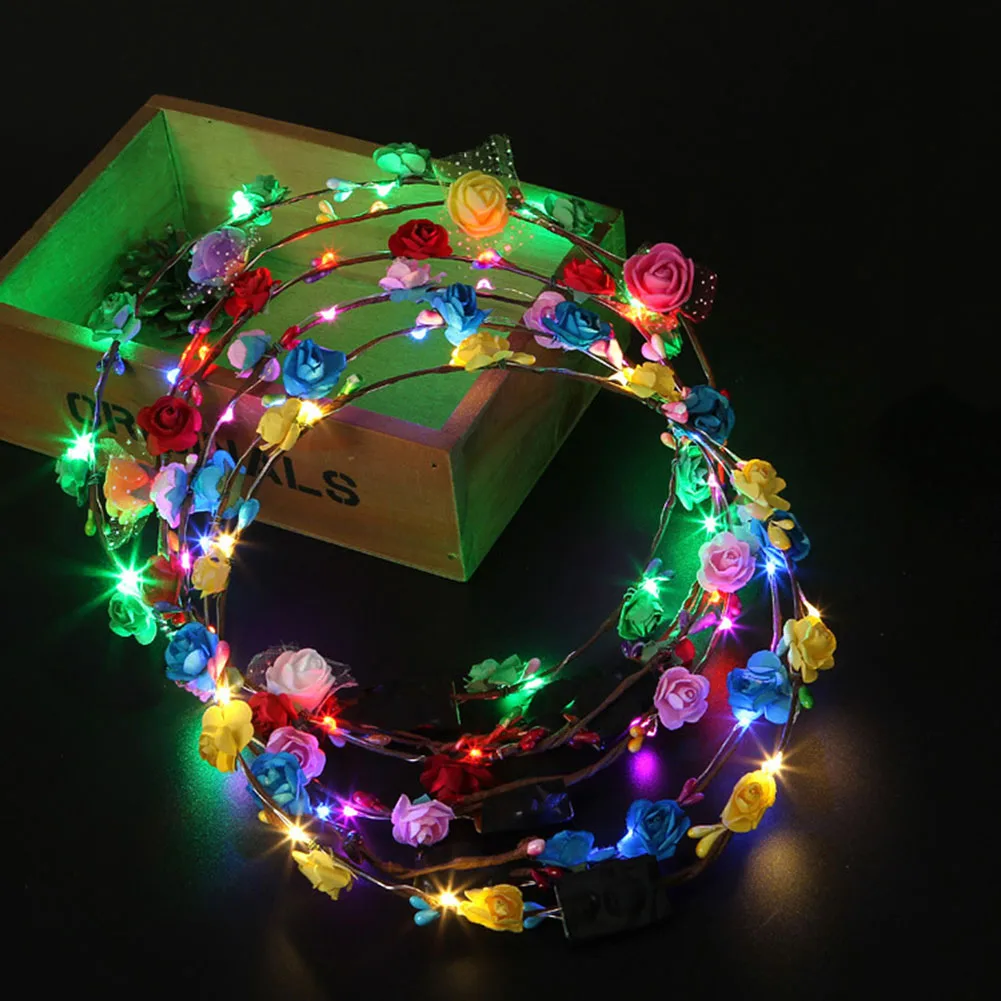 

10 Pcs Led Diy Flower Crown Adjustable Flower Wreath Headband Headdress Bride Flash Wreath
