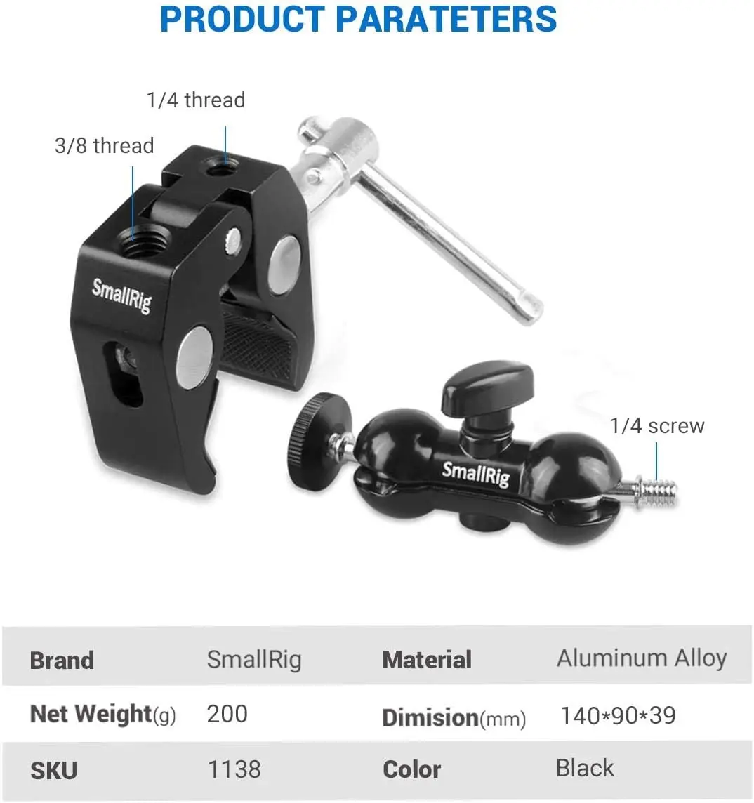 SmallRig Double BallHead with Clamp &amp 1/4&quot Screw For DJI Ronin Gimbal Quick Release With Extension Bar Arm- 1138 | Электроника