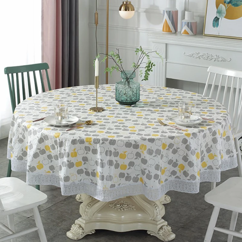 

ARICK PVC Lace Tablecloth Waterproof Oil-proof Round Table Cloth Printed Home Dining Table Cover for Wedding Party Decor
