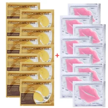 10pair Gold Eye Mask Collagen Crystal Moisturizing Anti Age Gel Eye Patches+10pack Nourishing Lip Line Remove Lip Mask Skin Care
