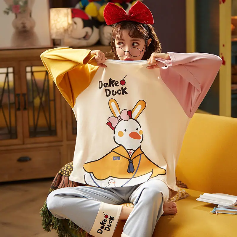 Cotton Pajamas Women's Long-sleeved Spring and Autumn Cute Princess Style Cotton Home Service Suit Womens Two Piece Sets
