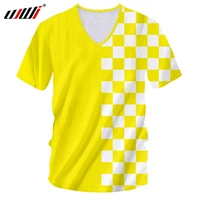 ujwi new casual style yellow white checkerboard tee mens plaid t shirt v neck short sleeved shirt cool streetwear wholesale 5xl
