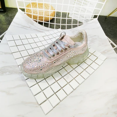 

Women Sneakers Rhinestone Jelly Platform Chunky High Heels Sneakers Women Shoes Casual 2019 New Female Shoes Sliver 40