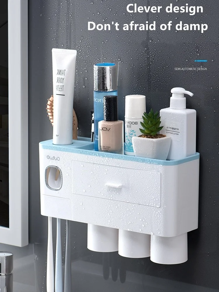 automatic toothpaste dispenser wall mount dust proof toothbrush holder wall mount storage rack bathroom accessories set squeezer free global shipping