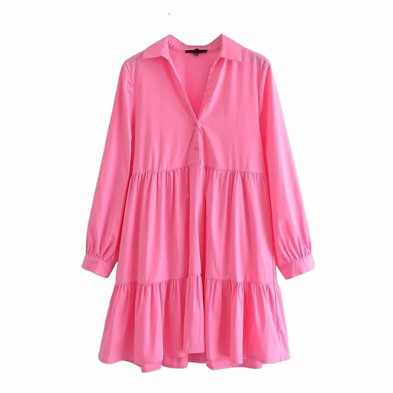 

Tangada 2021 Fashion Women Elegant White Pleated Shirt Dress Long Sleeve Office Ladies Mini Dress 3H60