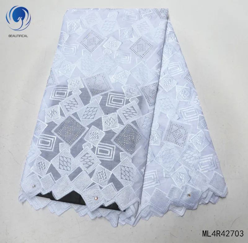 

Красивая африканская кружевная белая кружевная Ткань 5 ярдов вышивка для нигерийской свадьбы хлопковая ткань вуаль кружева 2019 ML4R427