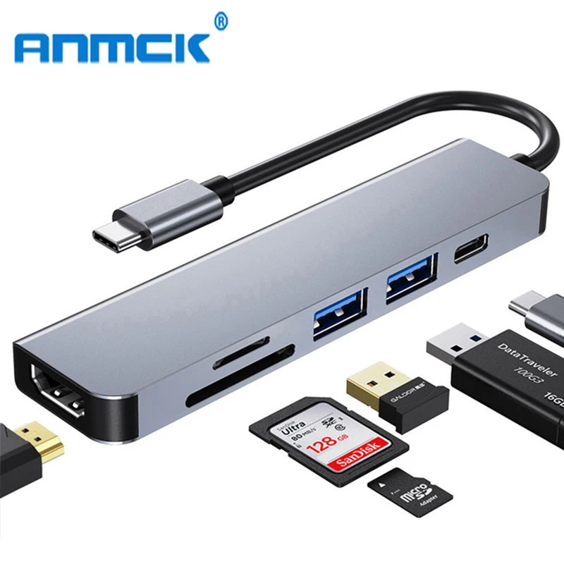 

Anmck USB C HUB Type C Adapter to USB 3.0 Splitter HDMI Switcher TF/SD Reader USB Docking Station For Laptops Macbook Pro Air