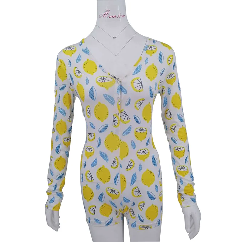 Летняя Пижама Кигуруми для взрослых с принтом фруктов лимона и вишни глубоким V