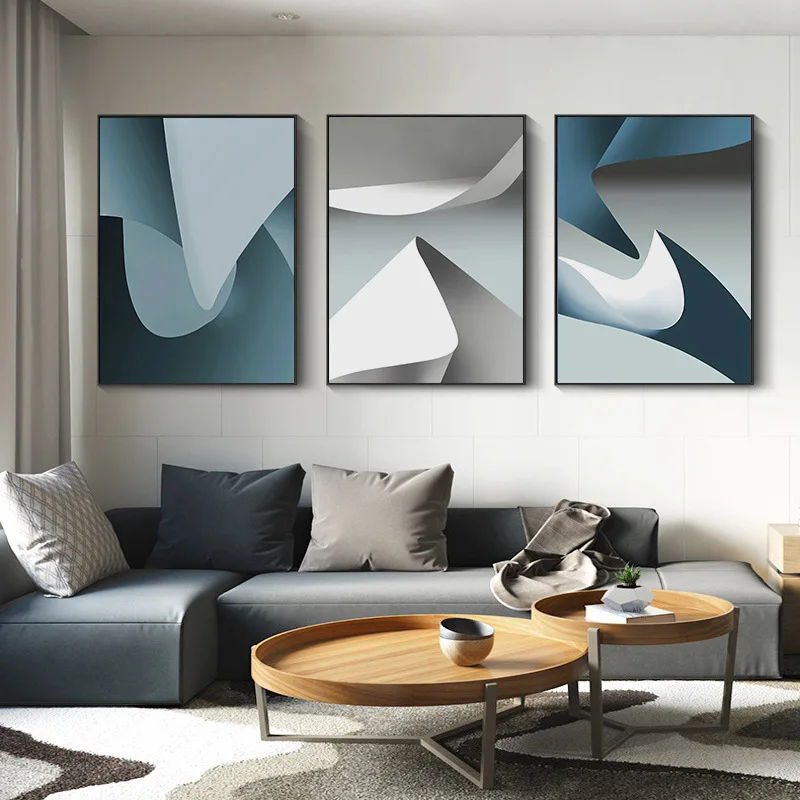 

Simple Modern Nordic Abstract Canvas Painting Geometric Gradient Art Space Hanging Painting Triple Frameless Decorative Painting