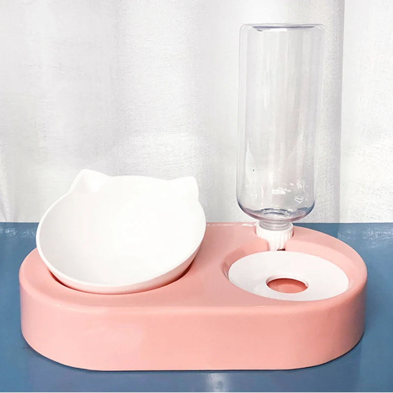 

2-in-1 Cat Feeding Dispenser Water & Food Feeder 500ML Detachable Water Bottle and Food Bowl for Dog Pet MD7