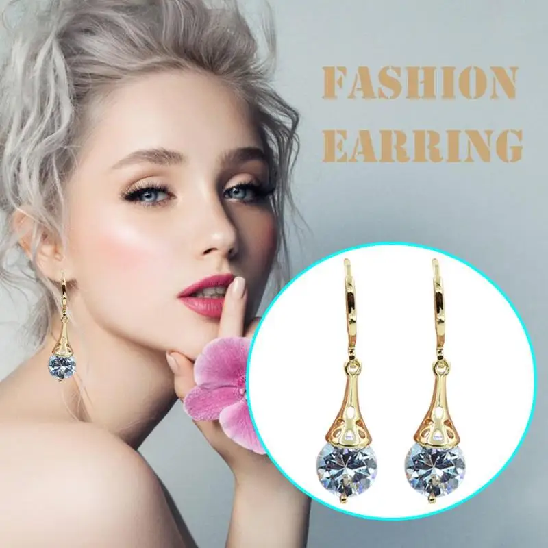 Модные циркониевые девичьи серьги Длинные висячие Для женщин позолоченные 18 к