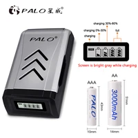 palo 4 slots lcd display smart intelligent aa aaa battery charger for 1 2v aa aaa nicd nimh rechargeable battery