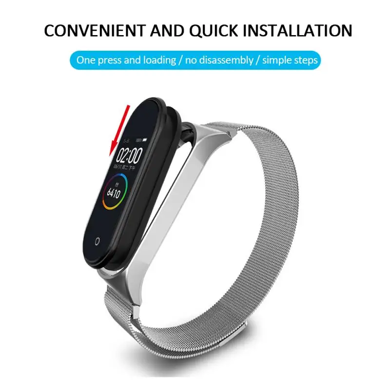 

For Xiaomi Mi Band 3 4 Metal Smart bracelet Waterproof durable Stainless steel strap Multifunctional sports bracelet