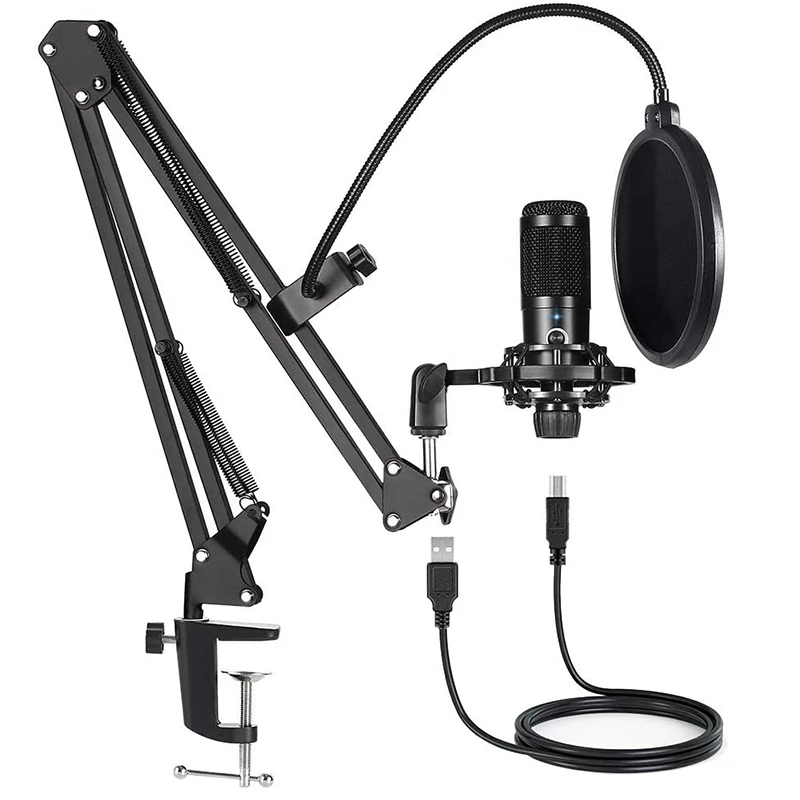 

USB Computer Condenser Microphone Kit With Adjustable Scissor Arm Stand for PC YouTube Video Gaming Streams Studio T669