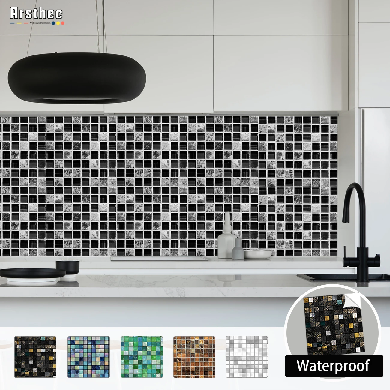 

PVC Mosaic Tile Stickers For Kitchen Splashback Panel Wallpaper Modern Waterproof Bathroom Decals Home Self-adhesive Decoration