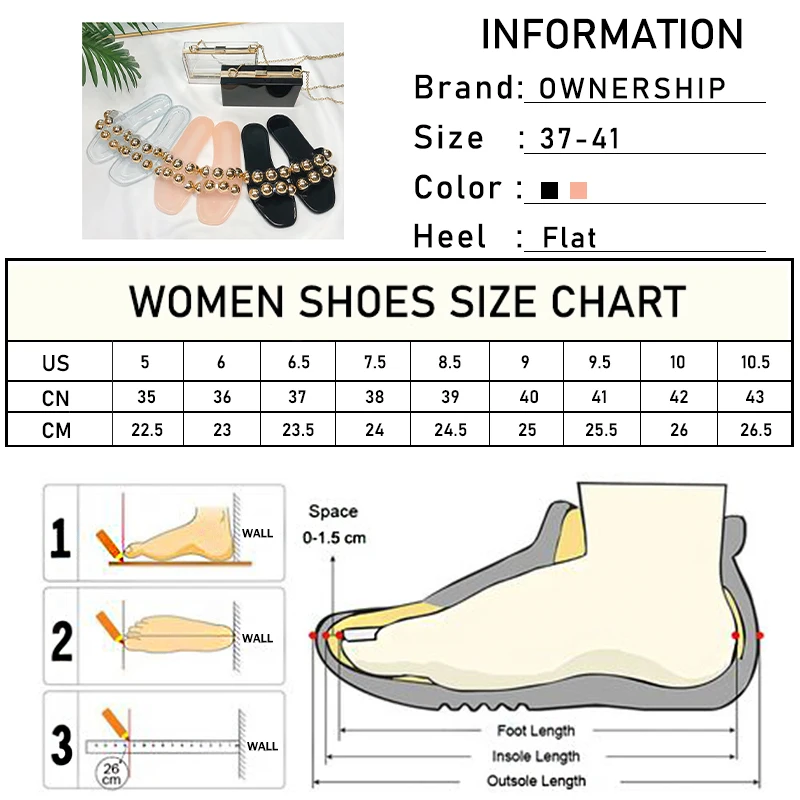 

Woman Metal Bead Slippers 2021 Female Transparent Jelly Slippers Women Casual Flats Summer Laides Slides Beach Shoes Plus Size