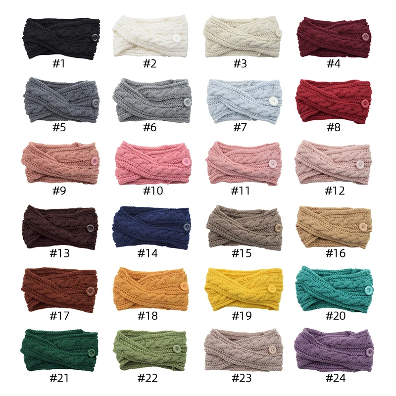 

Twist Cross Hairband Woolen Knitted Headband For Women Ear Warmer Button Elastic Hair Bands Girls Hair Accessories Solid Color