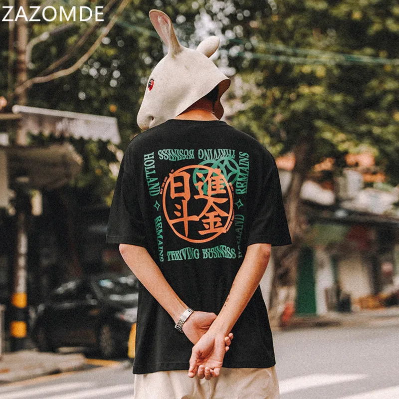 

ZAZOMDE Black Hip Hop T Shirt Men 2022 Summer Letter Print Tshirt Harajuku Fashion Loose Casual Oversized Short Sleeve 5xl