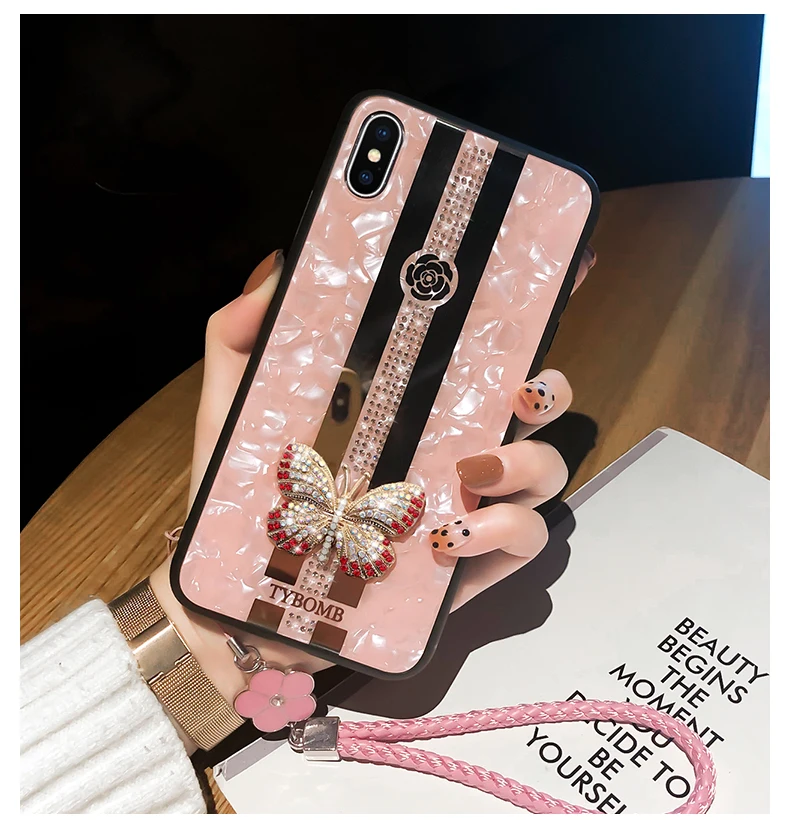 Роскошный модный розовый блестящий чехол с бабочкой для iPhone 12 Mini 11 pro Max XS XR X 8 7 Plus SE