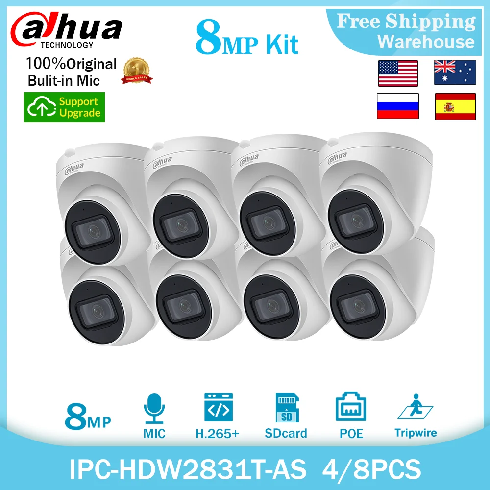 

Dahua 4K 8MP IP Camera Kit IPC-HDW2831T-AS POE Built-in MiC SD Card H.265+ IP67 IVS Starlight CCTV Outdoor Video Dome Camera