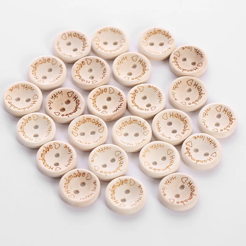 100pcs/pack 15/20mm High Quality Hand Made With Love Sewing Wood Button Round Decorative Craft Buttons Clothing Supplies | Дом и сад
