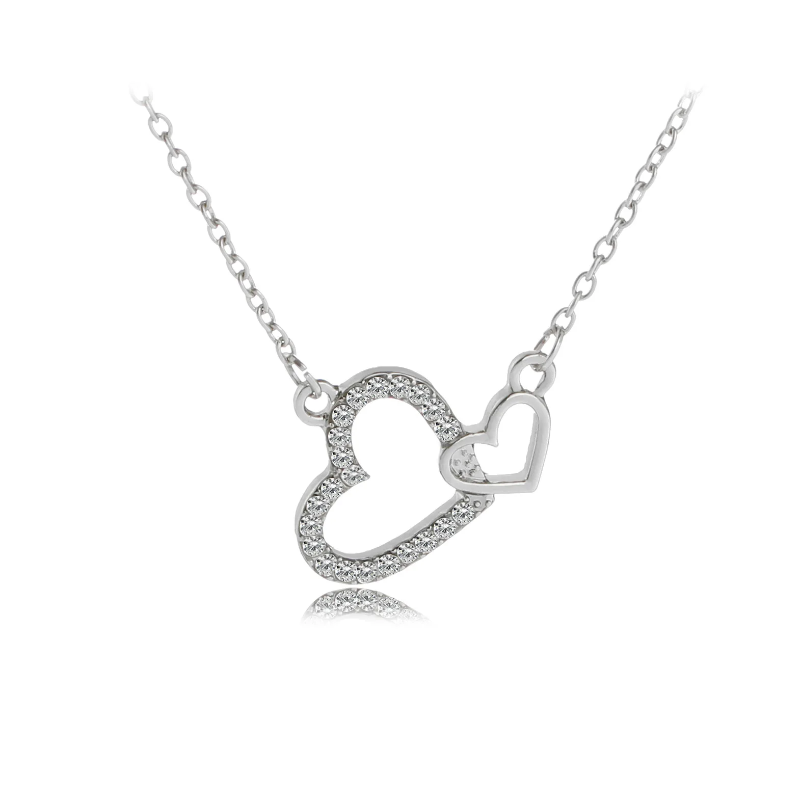 

Hot selling fashion jewelry creative double heart stitching love heart diamond pendant necklace accessories women